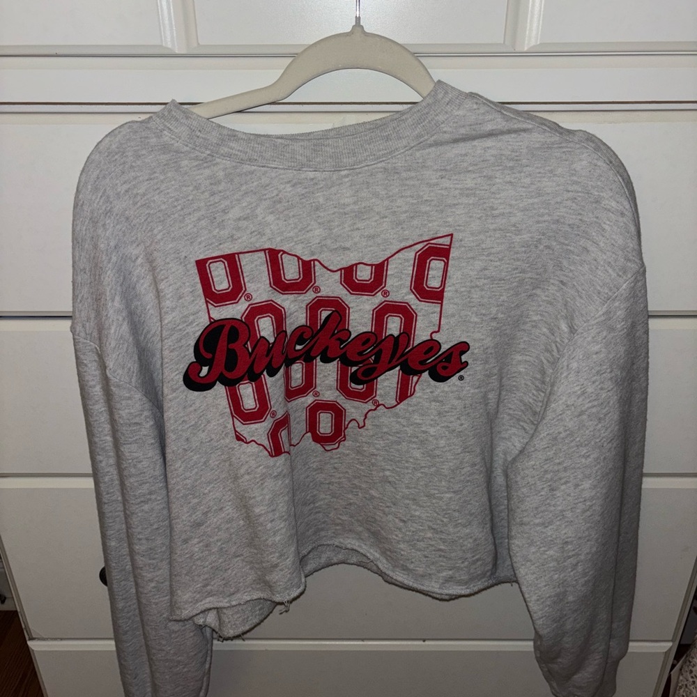 VS PINK Grey Ohio State Buckeyes Cropped Crewneck Sweatshirt